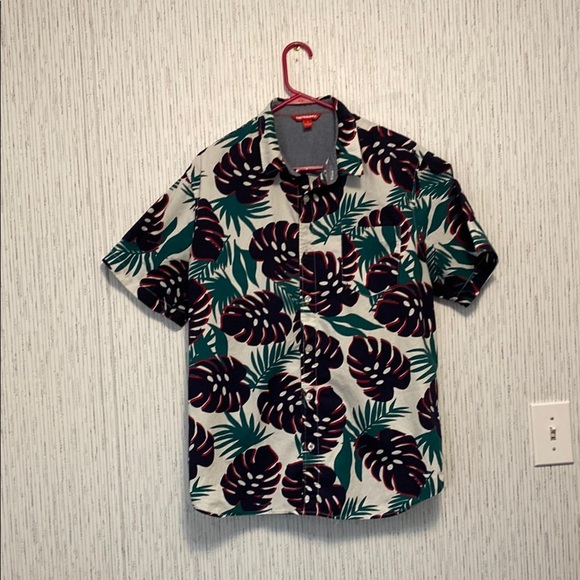 Men’s Tropical Print  Union Bay XL Shirt Black Red Militi Colored Button Down - Picture 1 of 6